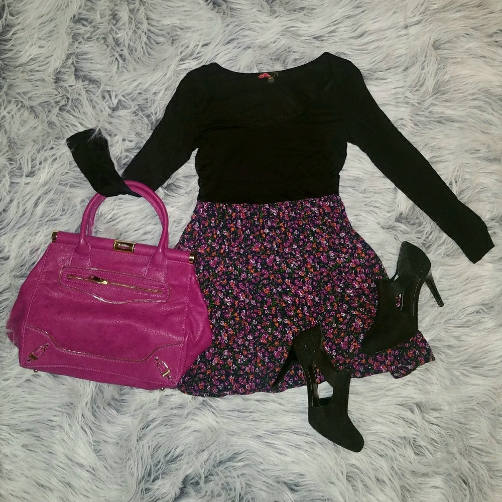 Forever 21 Black and Floral Knit Dress